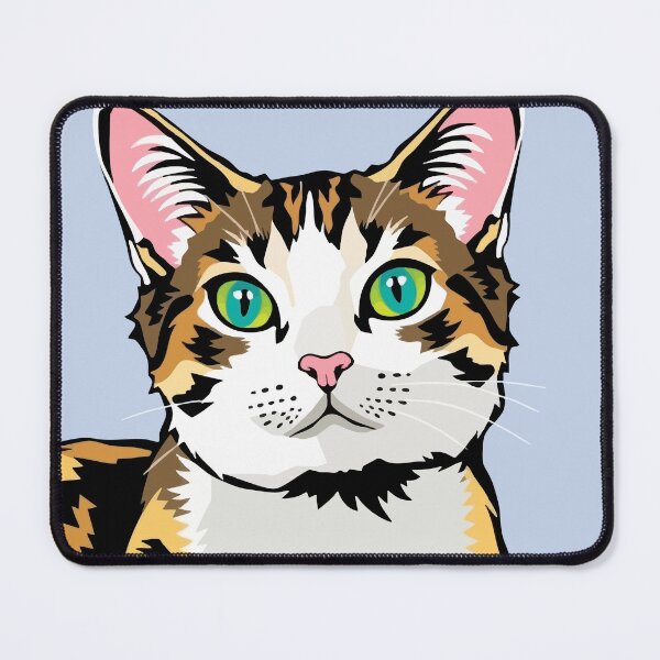Item preview, Pop Art Cat – Orange, Black & White Feline on Light Blue designed and sold by BlindCatCreative.