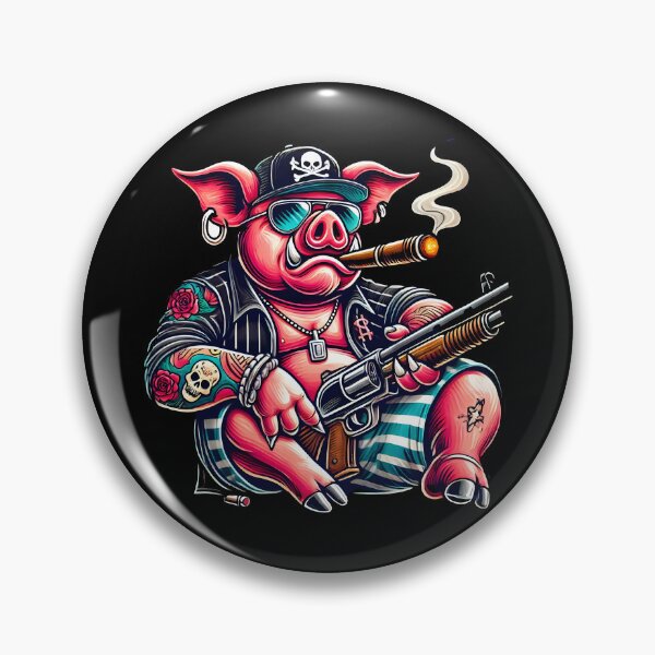 Item preview,  Badass Gangster Pig Illustration – Mafia Cartoon Art with Cigar and Gun designed and sold by DrawHandArt.