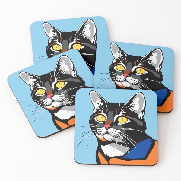 Item preview, Pop Art Cat – Black & Orange Kitty on Bold Blue designed and sold by BlindCatCreative.