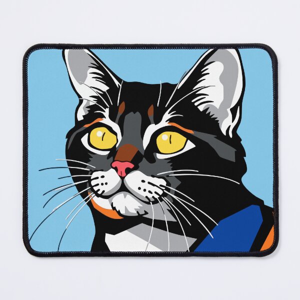 Item preview, Pop Art Cat – Black & Orange Kitty on Bold Blue designed and sold by BlindCatCreative.