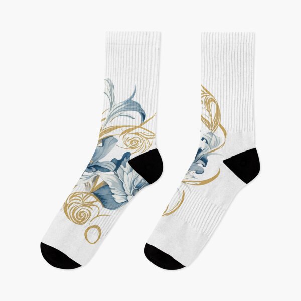 Item preview, Elegant Blue and Gold Floral Swirl Composition designed and sold by CharmingGarden.