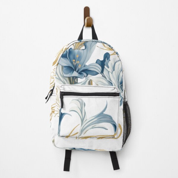 Item preview, Elegant Blue and Gold Floral Swirl Composition designed and sold by CharmingGarden.