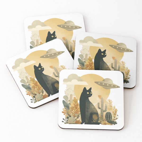 Item preview, Mystical Desert Cat with UFO and Cactus Sunset Aesthetic designed and sold by Kybruno's Creations.