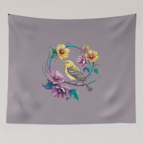Item preview, Yellow Warbler with Blooming Wildflowers designed and sold by BirdsnStuff.