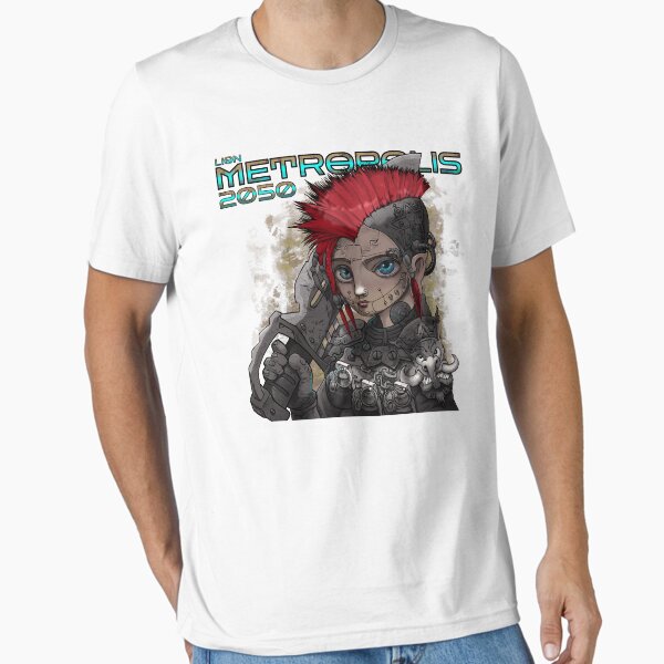 Vista previa del artículo con la obra «Metropolis 2050 – Guerrero ciberpunk del futuro (para superficie blanca)», diseñado y vendido por chamnongart.