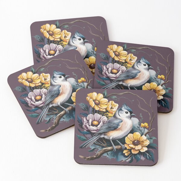 Item preview, Tufted Titmouse with Wild Blossoms designed and sold by BirdsnStuff.