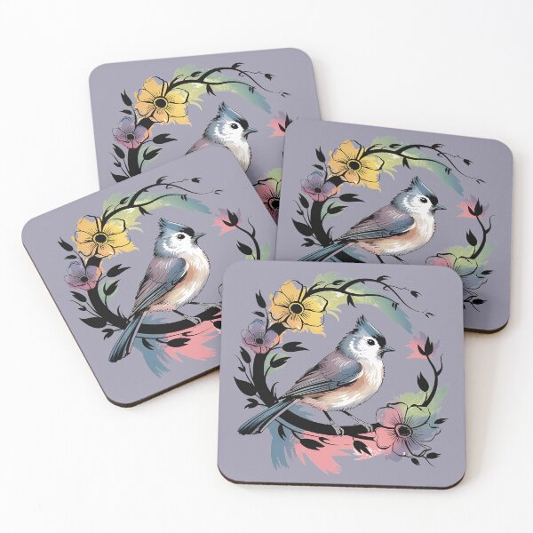 Item preview, Watercolor Tufted Titmouse in Floral Wreath designed and sold by BirdsnStuff.