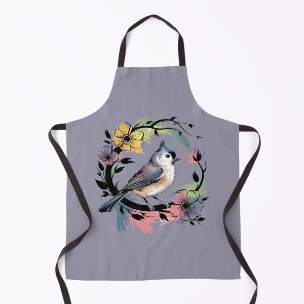Item preview, Watercolor Tufted Titmouse in Floral Wreath designed and sold by BirdsnStuff.