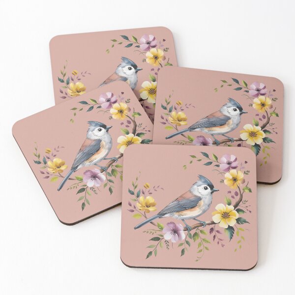 Item preview, Charming Tufted Titmouse on Blossoming Branch designed and sold by BirdsnStuff.