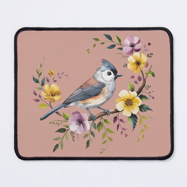 Item preview, Charming Tufted Titmouse on Blossoming Branch designed and sold by BirdsnStuff.