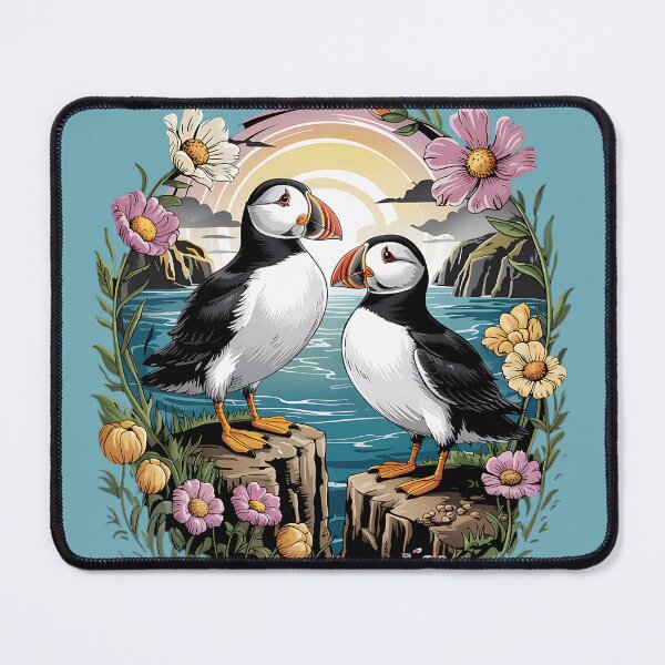 Item preview, Atlantic Puffin Pair on Coastal Cliffs at Sunset designed and sold by BirdsnStuff.