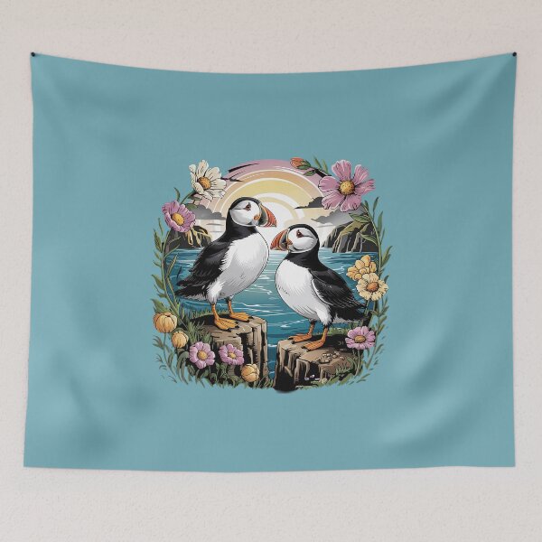 Item preview, Atlantic Puffin Pair on Coastal Cliffs at Sunset designed and sold by BirdsnStuff.