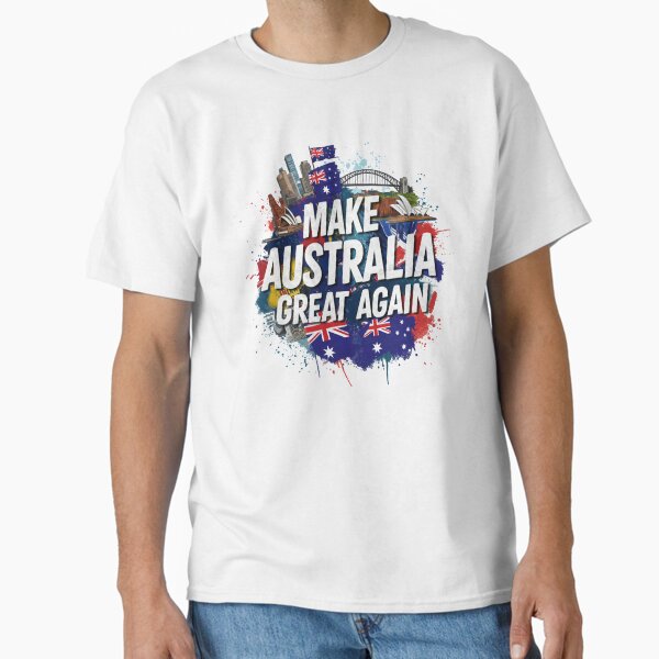 Vista previa del artículo con la obra «Hagamos que Australia vuelva a ser grande», diseñado y vendido por FunnyOz.