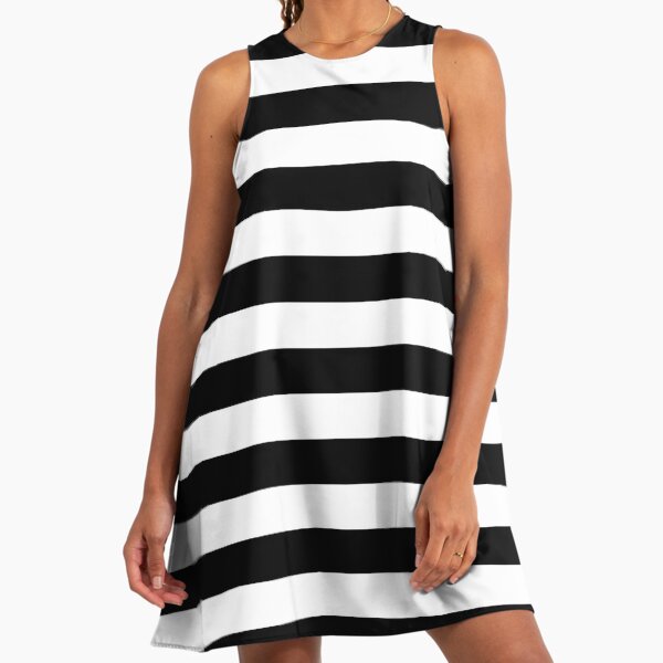 horizontal black and white striped dress Black Cinched Waist Striped Dress S main image 1