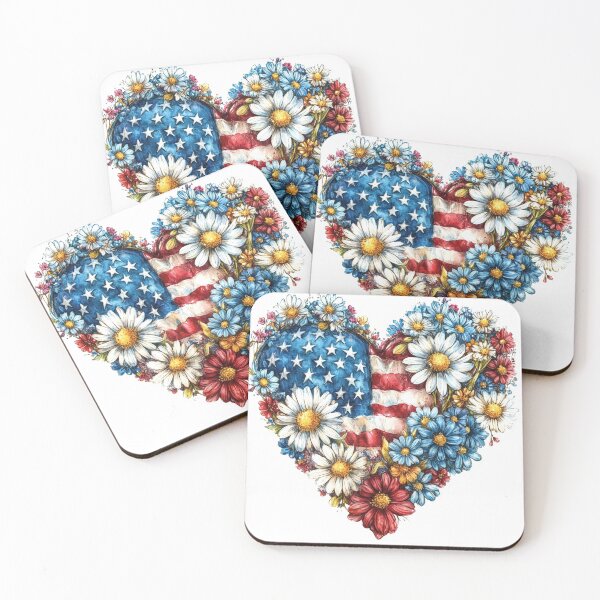 Item preview, watercolor flower american flag print designed and sold by dcrc.