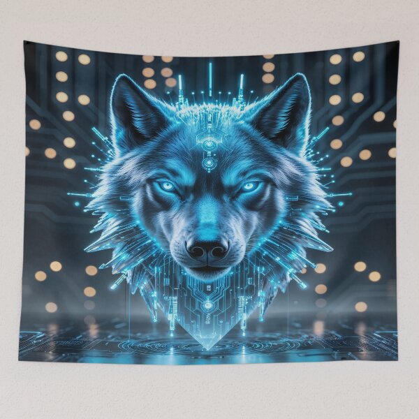 Item preview, Cyber Wolf Head | Futuristic Neon Tech Wolf | Symmetrical Glowing Spirit Animal Design designed and sold by CreativeVisionsHub.