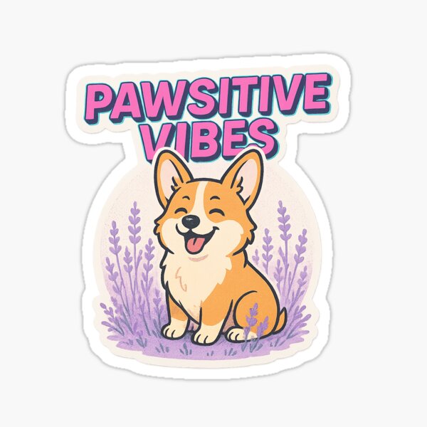 Item preview, Pawsitive Vibes Corgi in Lavender Field designed and sold by Sticking  With Us.