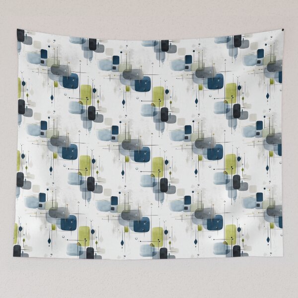 Item preview, Orbital Rhythm – Retro Geometric Abstraction in Blue and Green designed and sold by Moisky Patterns.