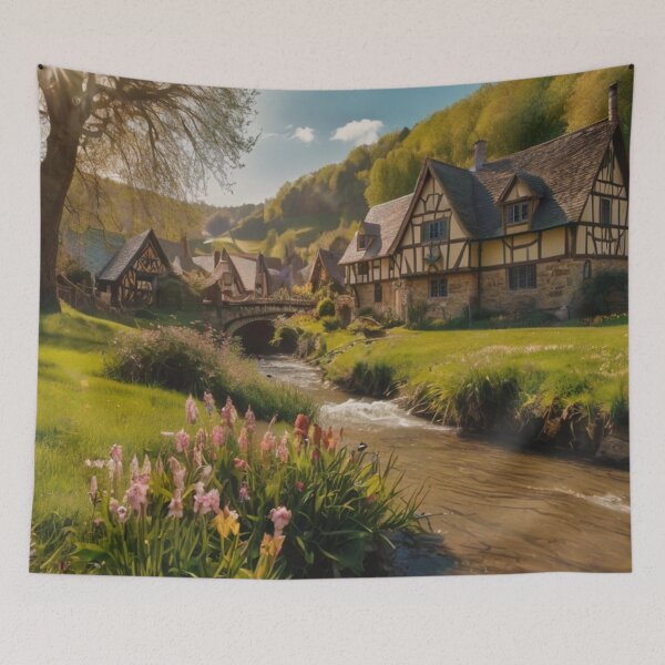 Item preview, The River’s Song in a Blooming Enchanted Village designed and sold by BlareBlare.