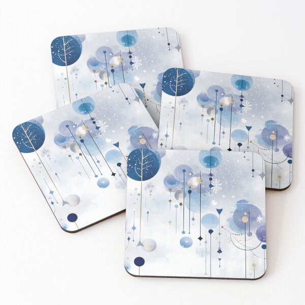 Item preview, Celestial Winter Rhythm – Abstract Snowfall and Floating Geometry in Blue designed and sold by Moisky Patterns.