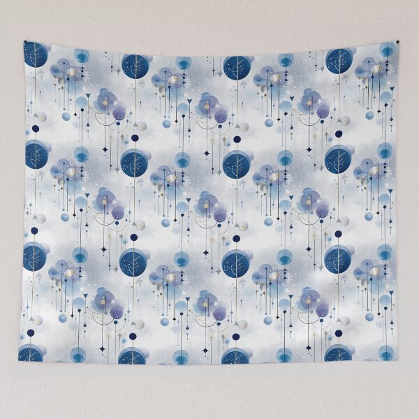 Item preview, Celestial Winter Rhythm – Abstract Snowfall and Floating Geometry in Blue designed and sold by Moisky Patterns.