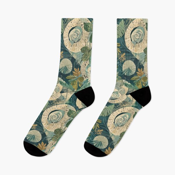 Item preview, Seamless Pattern of Leaves and Spirals in Green and Blue Tones designed and sold by CoolPixels.