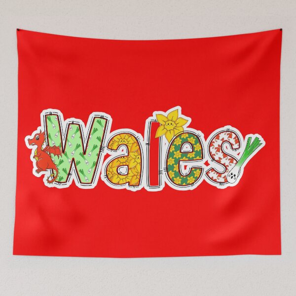 Item preview, Wales Word With Daffodils, Dragons and Leeks designed and sold by Studio Lisa Jayne.