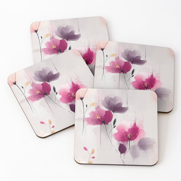 Aperçu de l'œuvre Dérive de pétales rêveuse – Fleurs à l'aquarelle dans les tons mauve et magenta créée et vendue par Moisky Patterns.