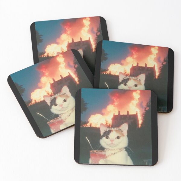 Item preview, Princess cat drinking with a burning house behind designed and sold by BrontesWhimsyStore.