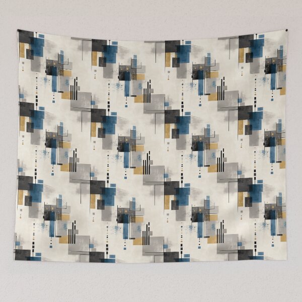 Item preview, Urban Blueprint – Structured Abstract Geometry in Blue and Ocher designed and sold by Moisky Patterns.