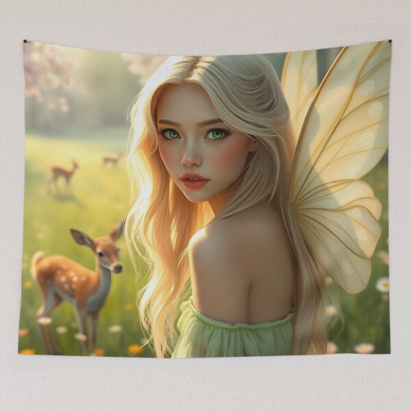 Item preview, Beautiful blonde fairy among her fawn friends designed and sold by Wolfi51.