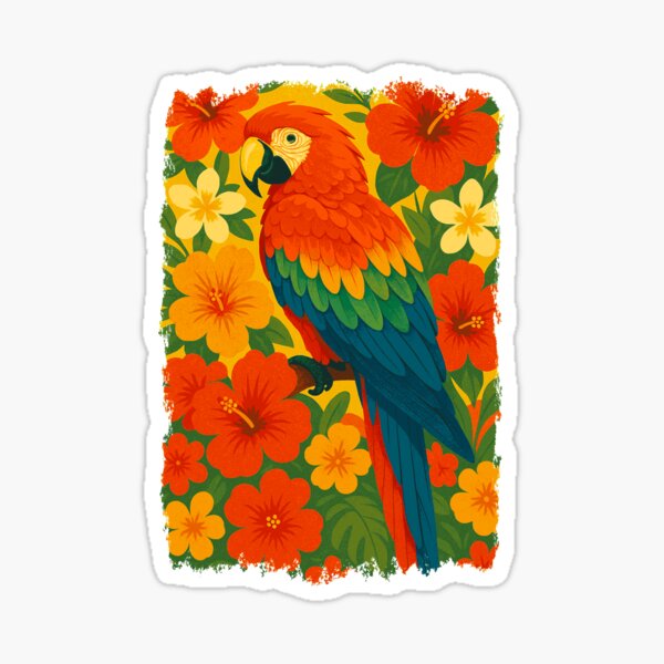Item preview, Colorful Parrot Tropical Luau Shirt – Hand Drawn Watercolor Bird with Hawaiian Flowers for Tiki Parties, Beach Vacations & Summer Fun designed and sold by JackCurtis1991.
