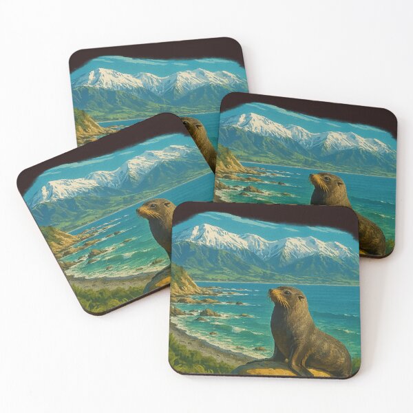 Item preview, New Zealand Fur Seal with Kaikōura Mountains in Background designed and sold by Aryabek.