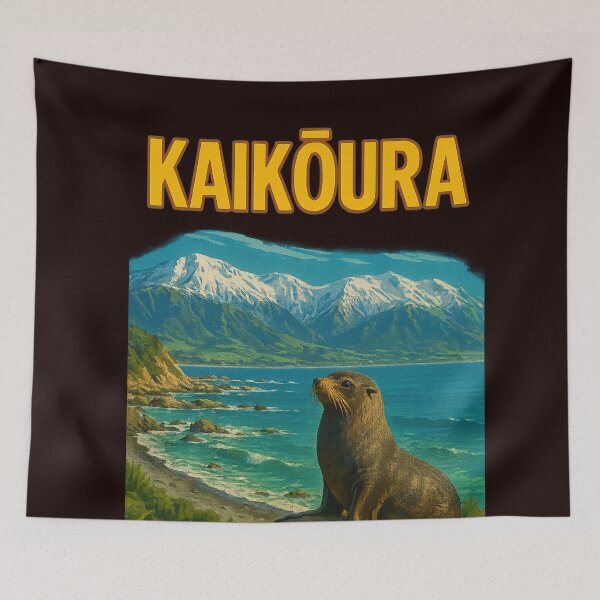 Item preview, New Zealand Fur Seal with Kaikōura Mountains in Background designed and sold by Aryabek.