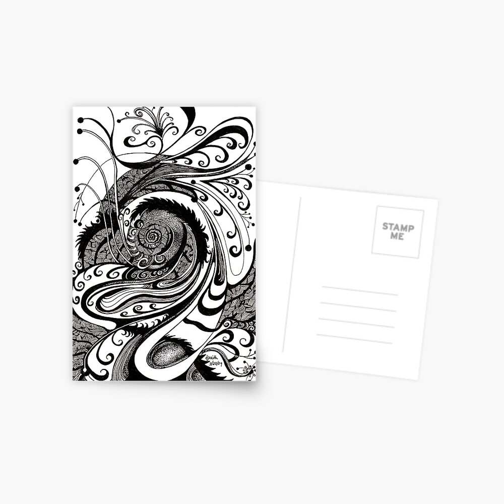 Labyrinth, Ink Drawing Postcard