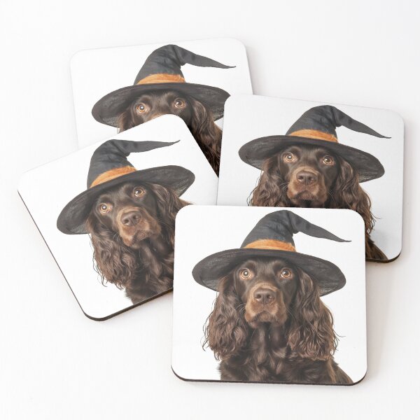 Item preview, Field Spaniel Dog Wearing Halloween Witch Hat designed and sold by LazyOwlStore.