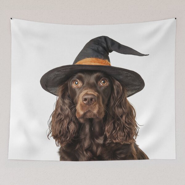 Item preview, Field Spaniel Dog Wearing Halloween Witch Hat designed and sold by LazyOwlStore.