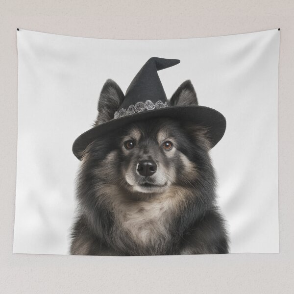 Item preview, Finnish Lapphund Dog Wearing Halloween Witch Hat designed and sold by LazyOwlStore.