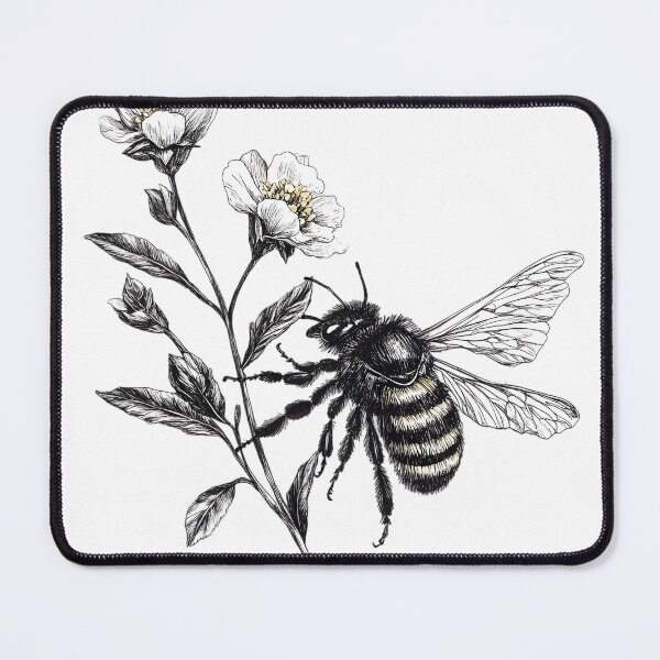 Item preview, Vintage Bee and Wildflower Illustration - Black and White Botanical Insect Art Print designed and sold by Kollibri.