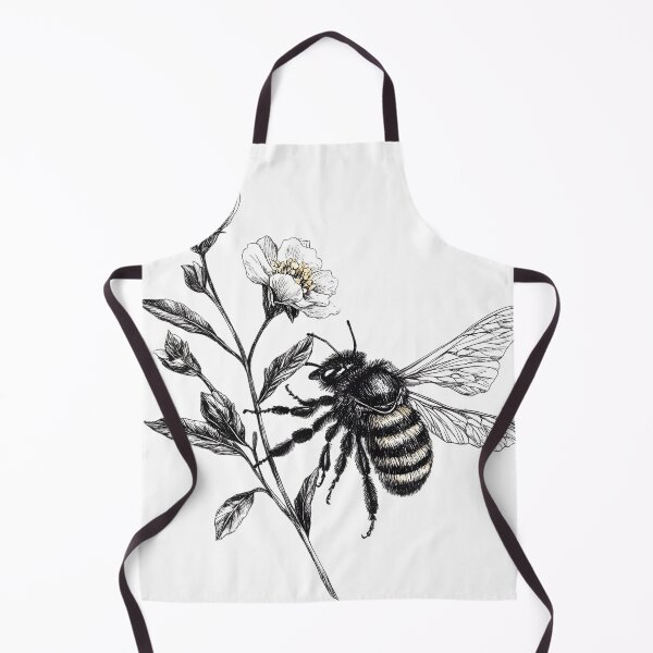 Item preview, Vintage Bee and Wildflower Illustration - Black and White Botanical Insect Art Print designed and sold by Kollibri.