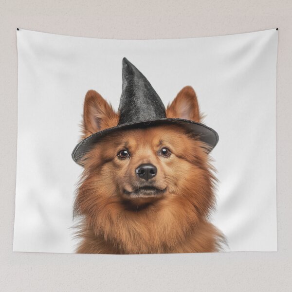 Item preview, Finnish Spitz Dog Wearing Halloween Witch Hat designed and sold by LazyOwlStore.