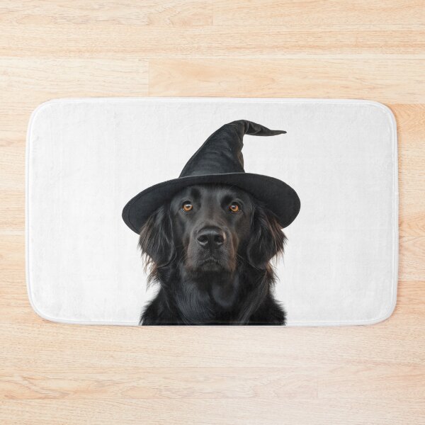 Item preview, Flat Coated Retriever Dog Wearing Halloween Witch Hat designed and sold by LazyOwlStore.