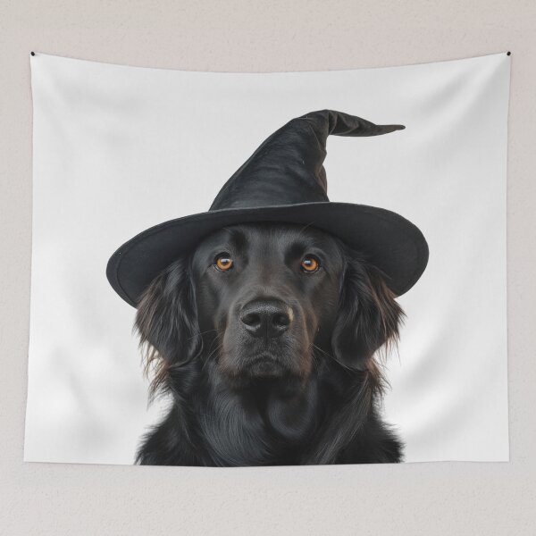 Item preview, Flat Coated Retriever Dog Wearing Halloween Witch Hat designed and sold by LazyOwlStore.