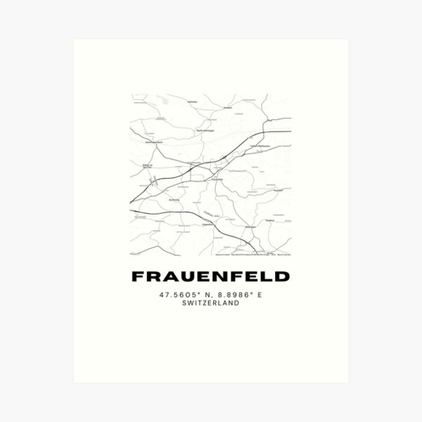 Item preview, Frauenfeld Switzerland Minimalist Black & White Map Print designed and sold by RM-Journey.