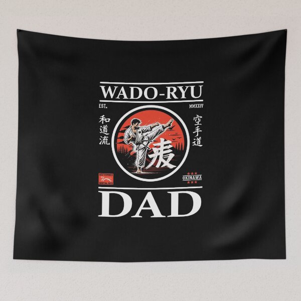 Item preview, Wado-Ryu Karate Dad design with karateka and kanji designed and sold by RetroMaritalArt.