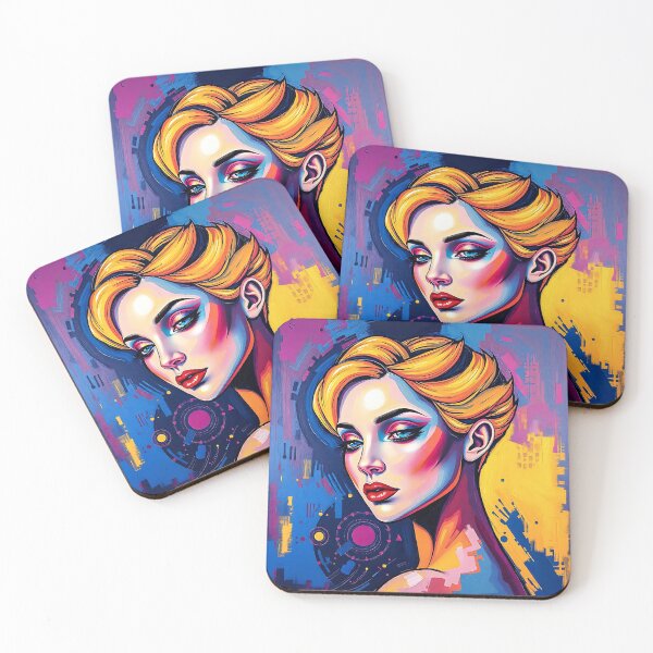 Item preview, Vibrant Cyberpunk Woman in Abstract Cityscape designed and sold by ArtMorphStudio.