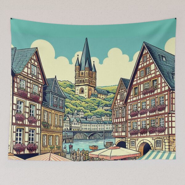 Item preview, Koblenz City Market Design – Vibrant AI Illustration for Clothing, Accessories & German Travel-Inspired Fashion designed and sold by knalpot-design.