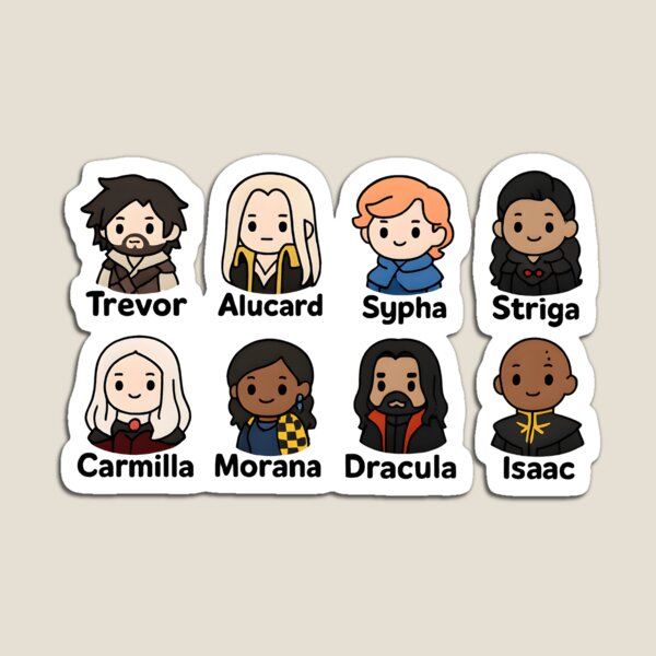 Aperçu de l'œuvre Pack d'autocollants Kawaii Castlevania Netflix Fanart – Personnages d'anime Netflix mignons (Trevor, Alucard, Isaac et plus) créée et vendue par WAUZ.