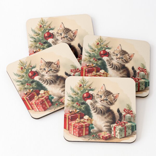 Item preview, Cute Vintage Kitten Amongst The Christmas Gifts designed and sold by IrisAndIvy.