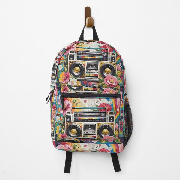 Item preview, Retro Colorful Boombox Collage With Rainbows And Camellias Floral designed and sold by CarrollGene.